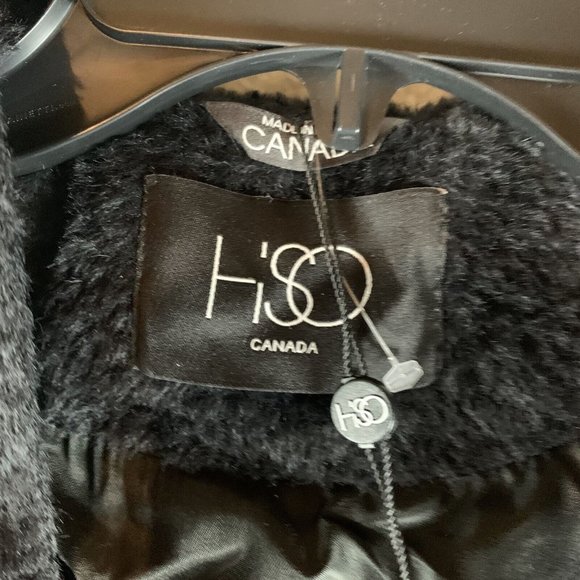 Hiso‎ Shawl Lapel Overcoat Womens Size 2 Black Wool Alpaca Canada Hooded 6362 - Picture 4 of 11